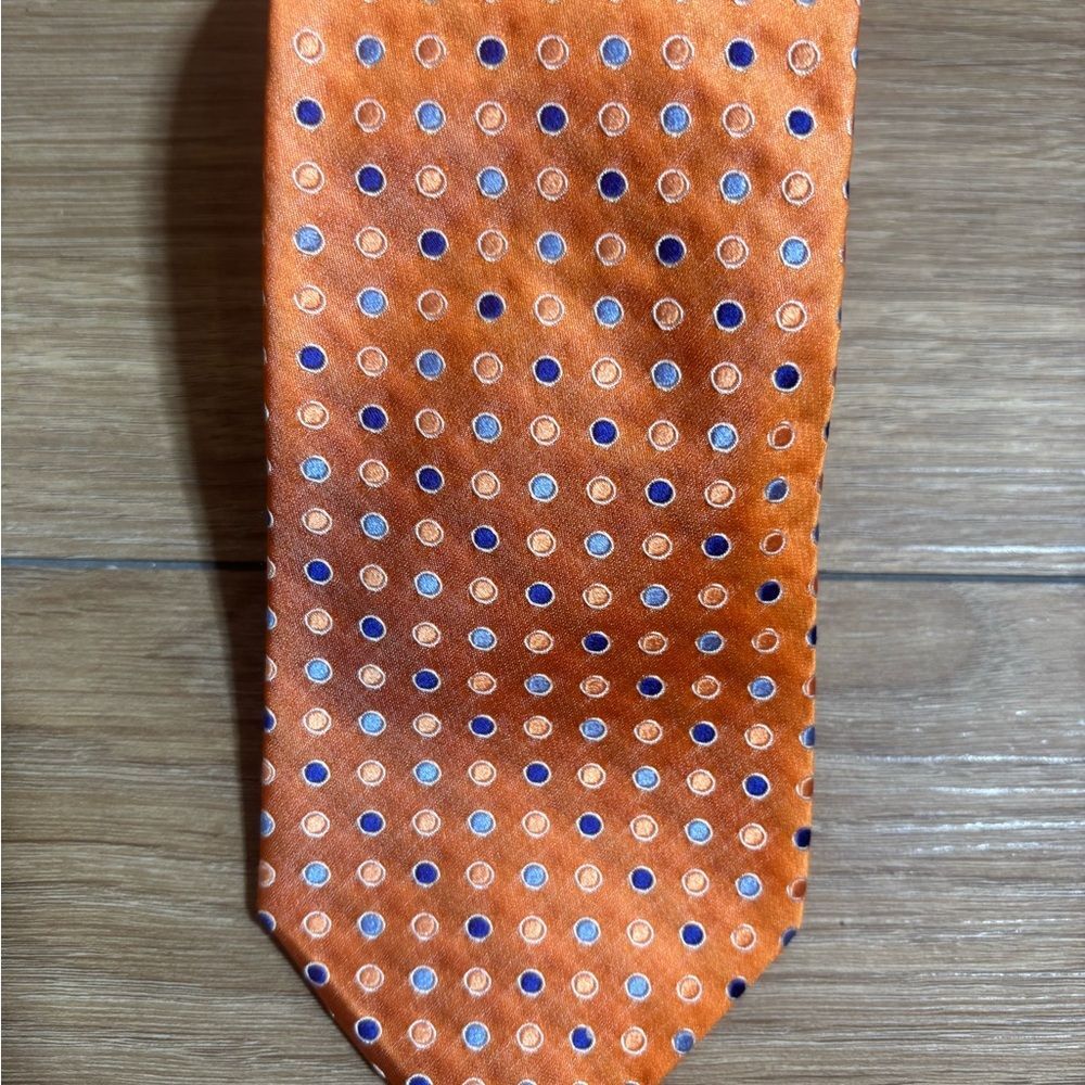 Tommy Hilfiger 100% silk Orange Tie with Blue and White Dots